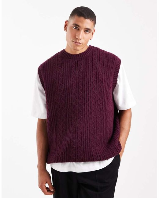 ASOS Ruimvallende Gebreide Tanktop Met Kabels in het Purple voor heren