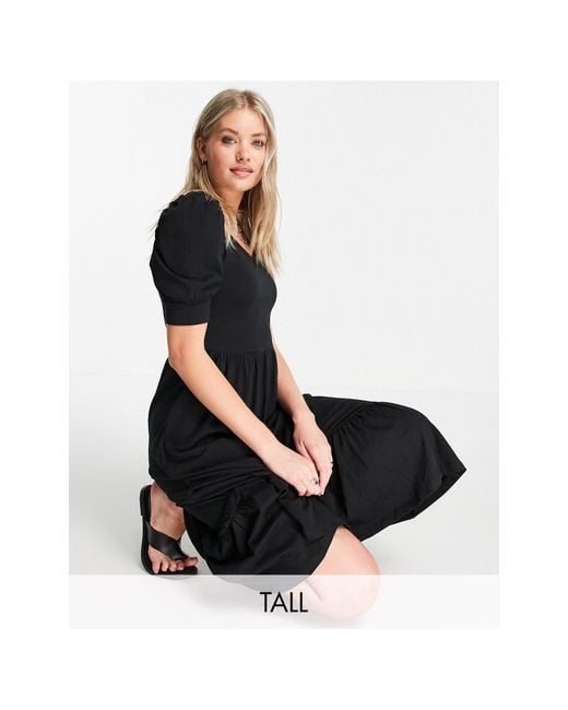 ONLY Tea Dress With Puff Sleeve in Black Lyst