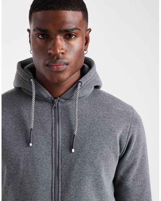 Brave Soul Gray Zip-through Hoodie With Drawcords for men