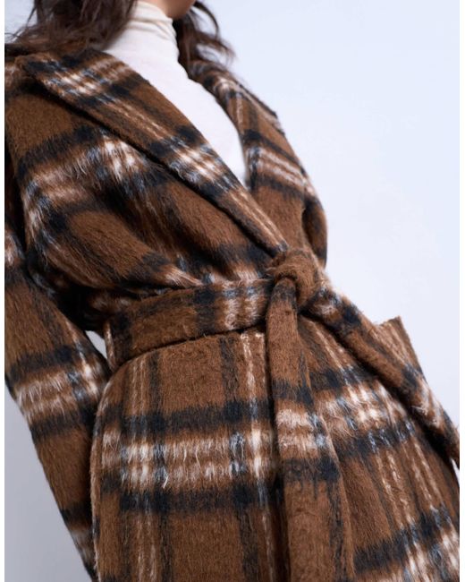 TOPSHOP Multicolor – gebürsteter, eleganter mantel mit braunem karomuster