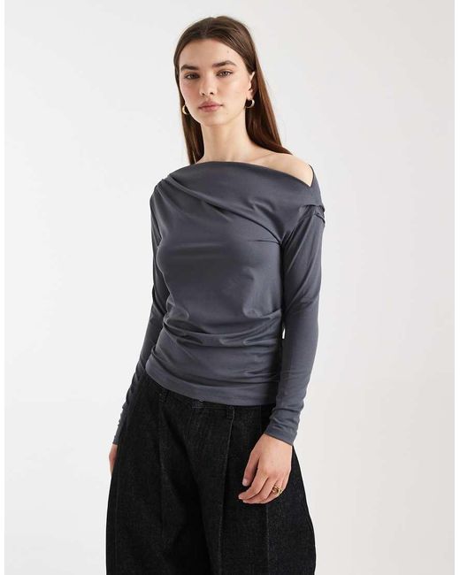 Cotton On Blue Georgie Off Shoulder Long Sleeve Top