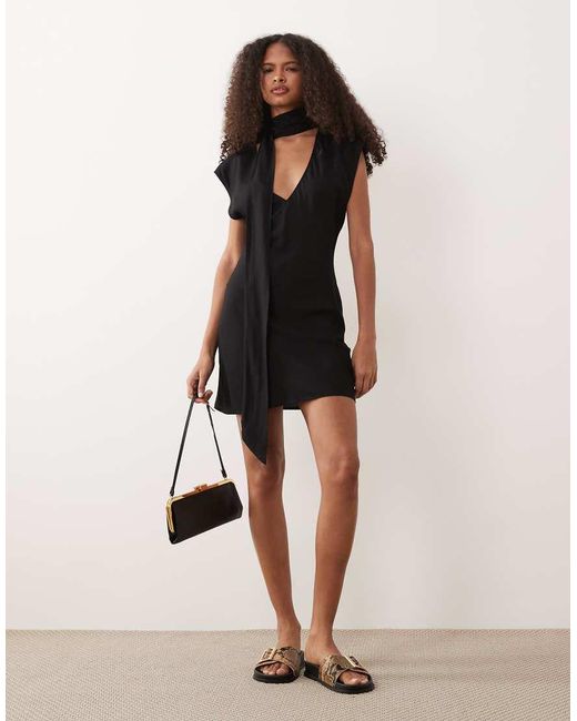 ASOS Black Scarf Detail Mini Dress