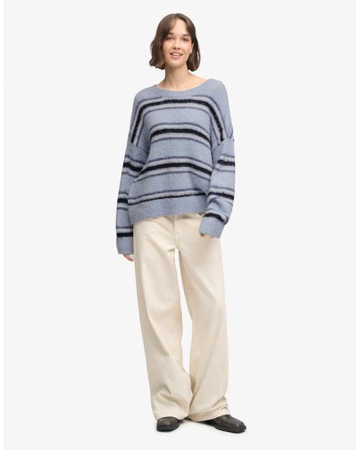 Superdry Blue Slouchy Brushed Stripe Knit Jumper