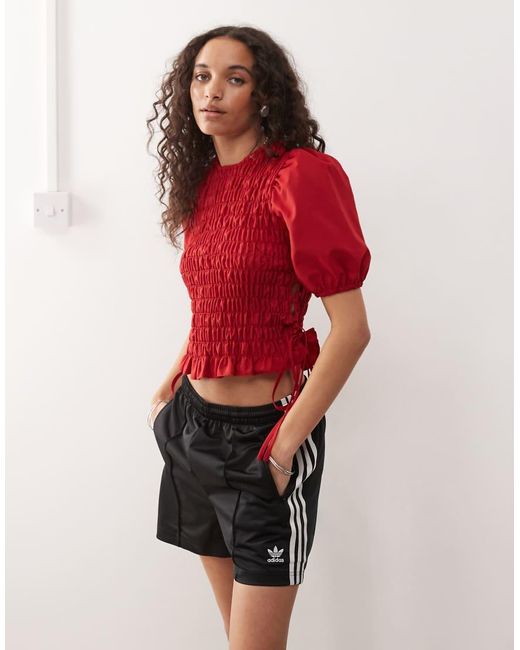 Collusion Red Shir Top With Lace Up Detail At Side