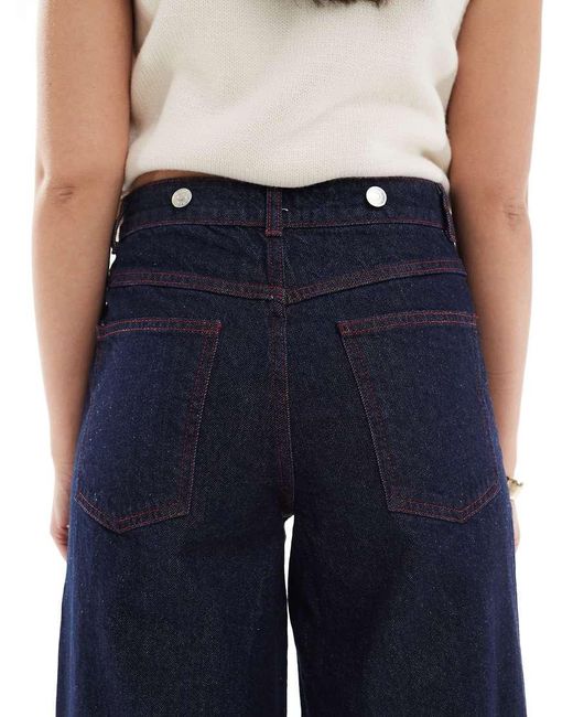 ASOS Blue Wide Leg Denim Jeans With Red Stitching