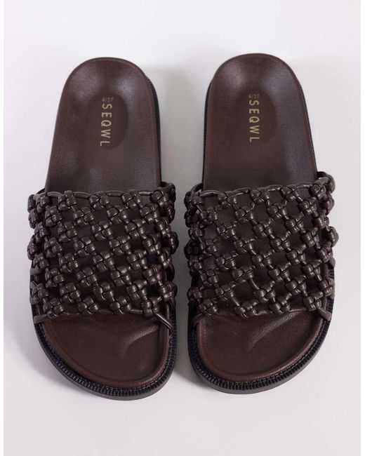 SEQWL Brown Woven Flat Sandals