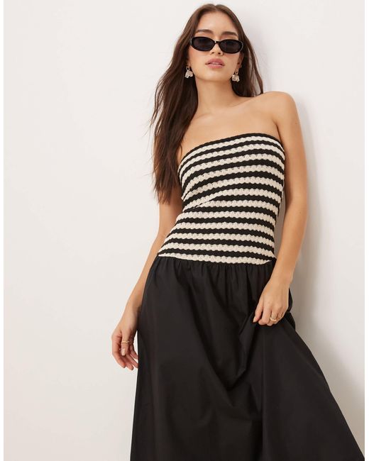 Robe longueur mollet avec corsage rayé en coton au crochet Mango en coloris Black