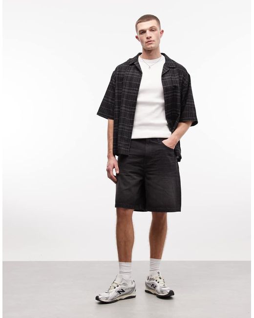 Collusion Black Denim Mid Rise Shorts for men