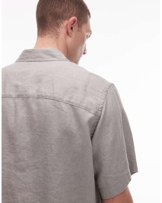 ARKET Gray Pure Linen Relaxed Short Sleeved Shirt for men