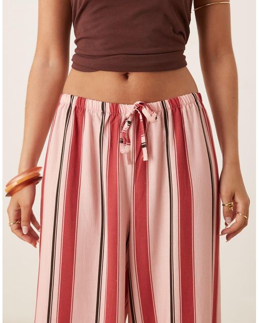 ASOS Red Linen Blend Wide Leg Pull On Trouser