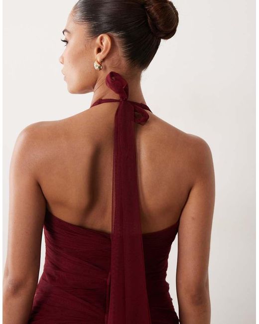 LACE & BEADS Structured Halter Neck Dropped Waist Maxi Dress