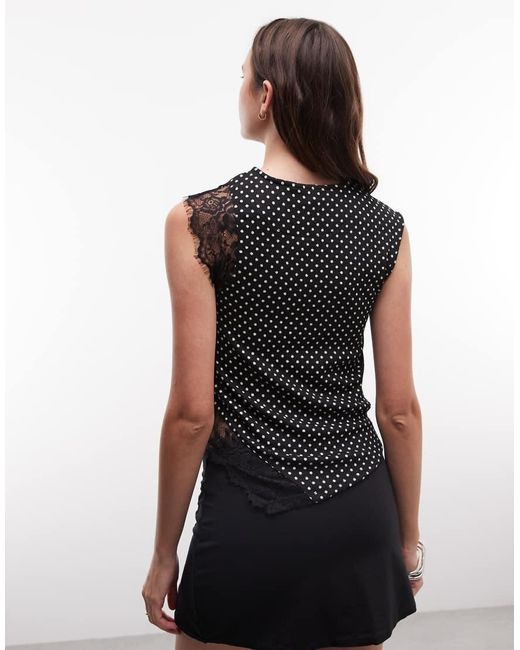 River Island Black Polka Dot Lace Detail Top