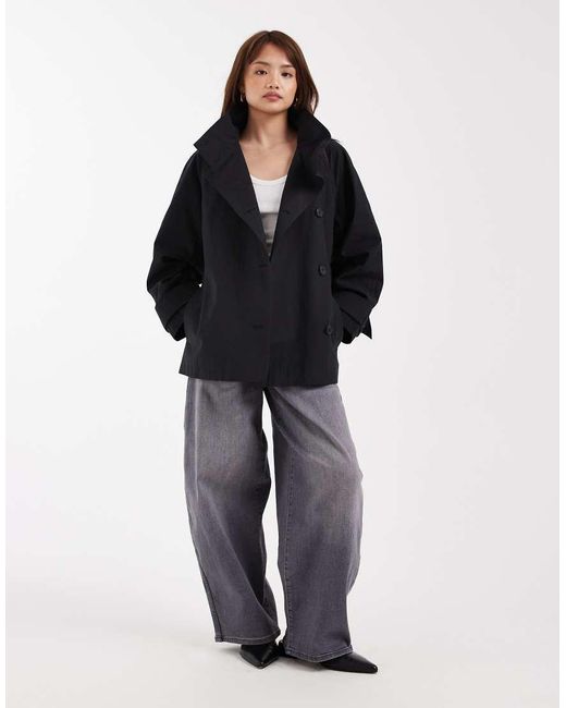 ASOS Black Asos Design Petite Funnel Neck Tie Belt Trench Coat