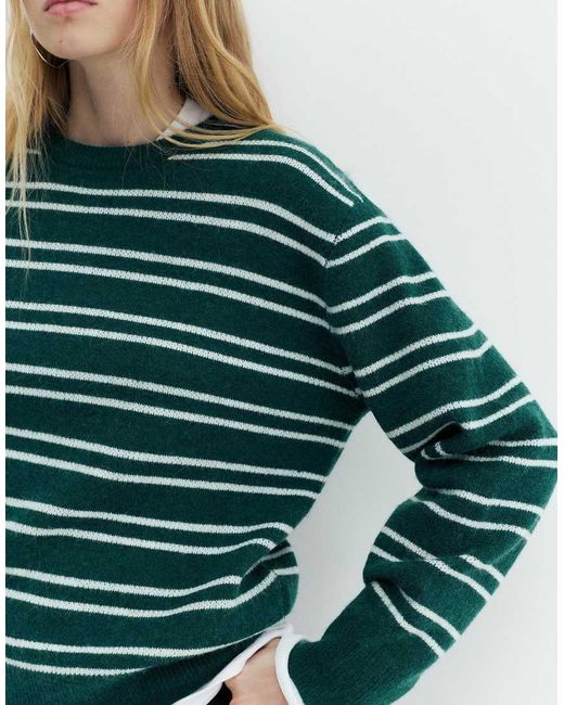 Pull&Bear Green Striped Jumper