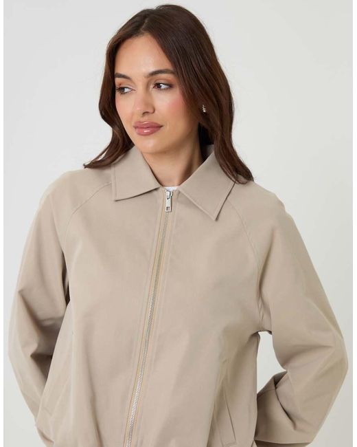 Threadbare Natural Zip Up Bubble Bomber Jacket With Collar