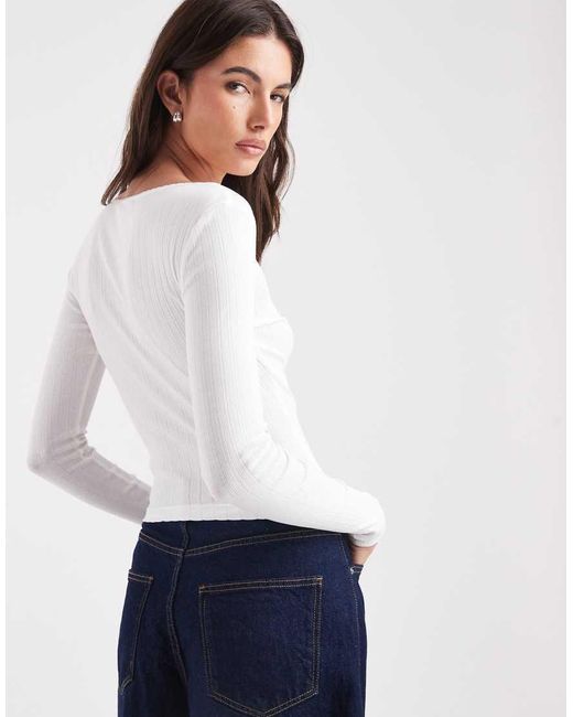 Tommy Hilfiger White Rib Henley Long Sleeve Top