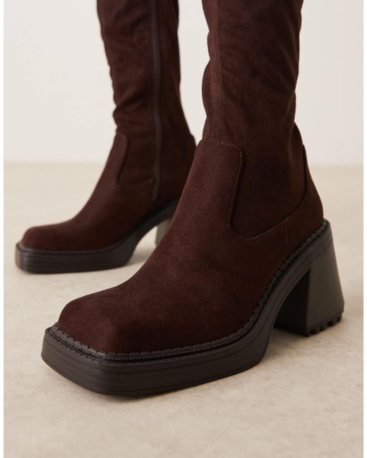 ASOS Natural Charly Heeled Knee Boots