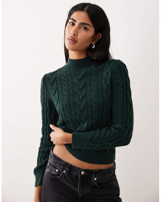 Pull à col montant en maille torsadée - foncé Mango en coloris Green
