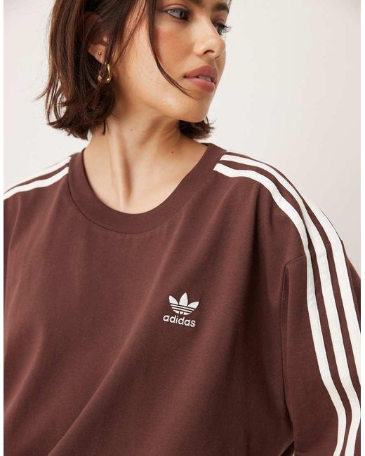 Adidas Originals Brown Adicolor 3 Stripe Oversized T-Shirt for men