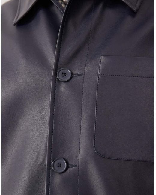 ASOS Blue Faux Leather Shacket for men