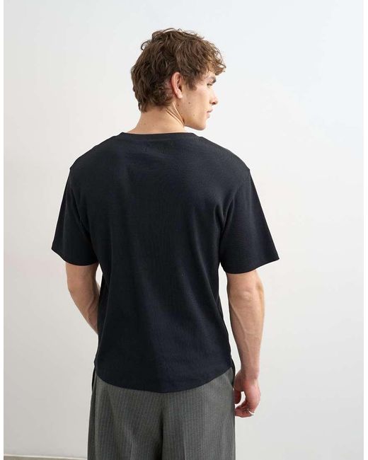 Topman Blue Classic Fit Ribbed Henley T-shirt for men