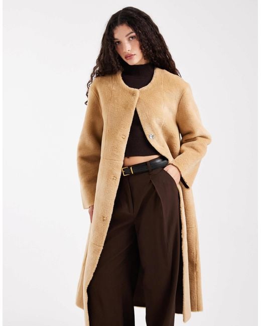 ASOS Natural Collarless Bonded Fur Coat