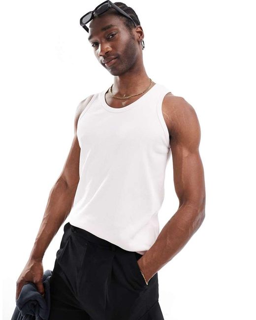 Cotton On White Loose Fit Rib Tank for men