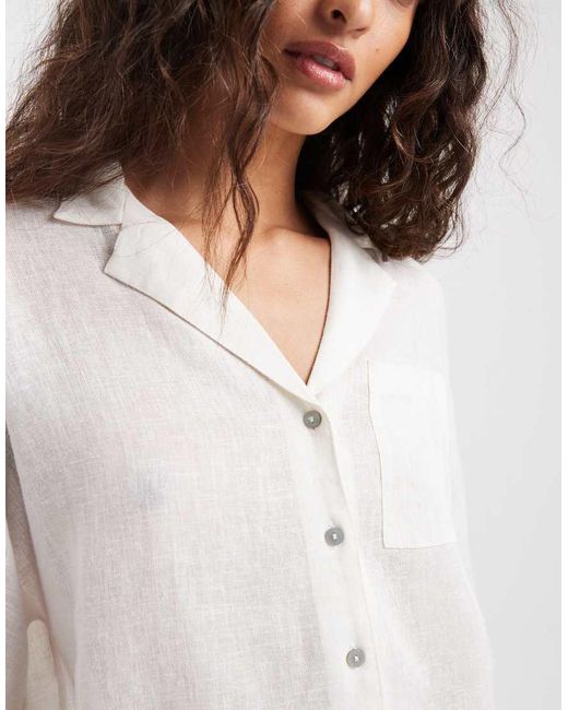 ONLY White Linen Blend Short Sleeve Shirt