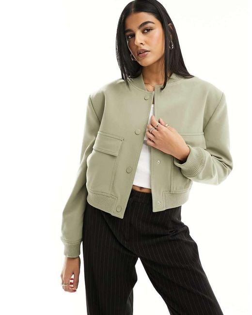 Stradivarius Green Tailored Bomber Jacket