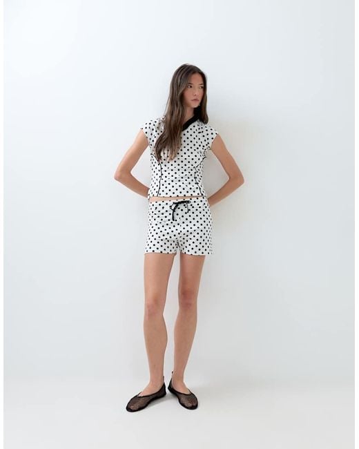 ASOS White Polka Dot Sporty V Neck Top Co-ord