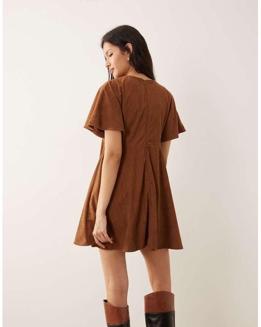 ASOS Brown Cord T-shirt Mini Dress With Stitching Detail