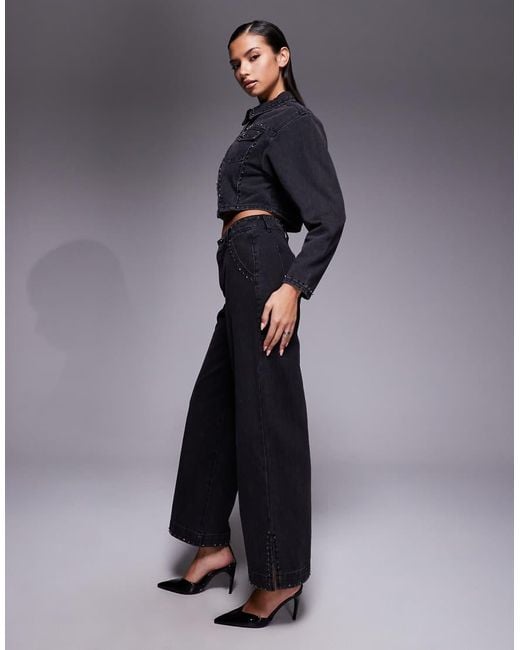 Liquor N Poker Blue Mid Rise Straight Jean With Diamante Seam Detail Co-Ord