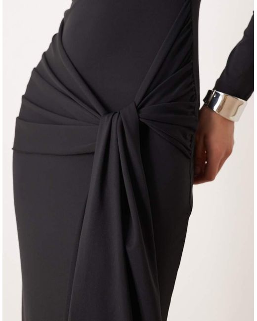 Gina Tricot Natural Soft Tie Front Knot Long Sleeve Maxi Dress With Low Back