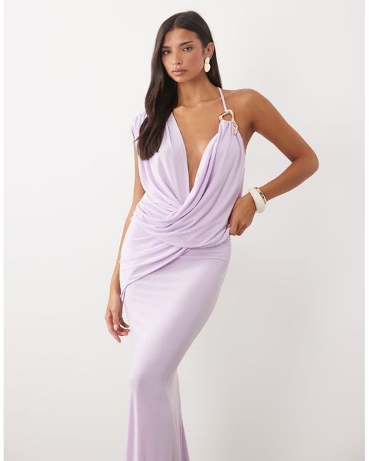 ASOS Purple One-shoulder Draped Dress With Hardware Detail