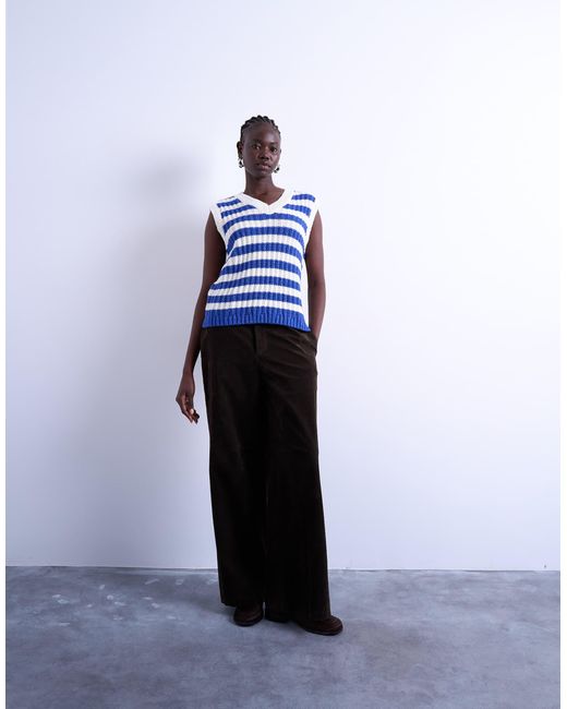 TOPSHOP Blue Knitted Stripe Vintage Vest