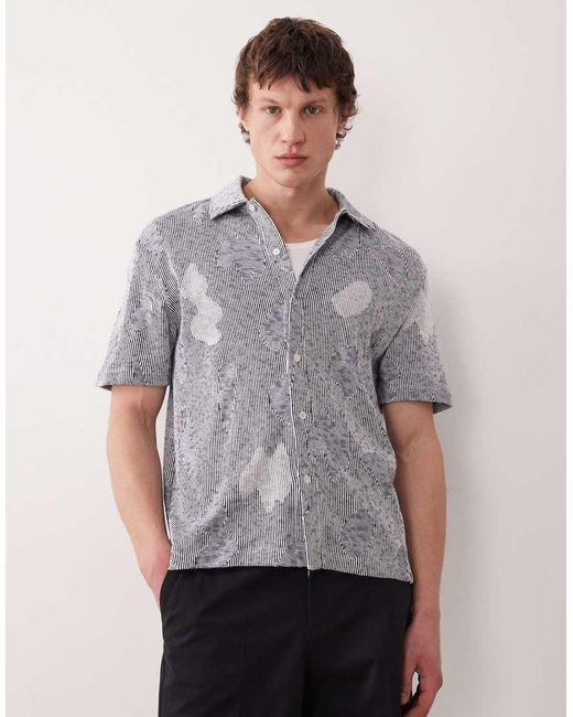 Farah Gray Stoker Short Sleeve Jacquard Knit Shirt for men