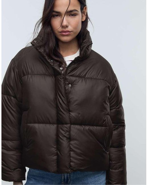 Stradivarius Black Satin-effect Puffer Jacket