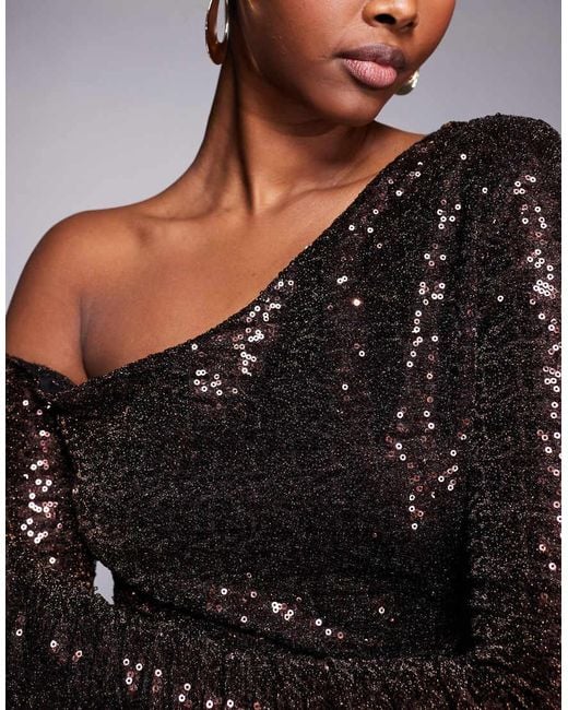 ASOS Black Off Shoulder Sequin Angel Sleeve Mini Dress