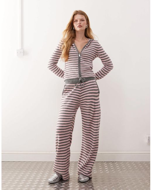 Collusion Pink Stripe Knitted Zip Through Hoodie