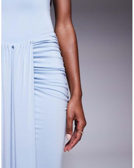 Wanderdoll Blue Nara Second Skin Drape Front Maxi Skirt Co-Ord