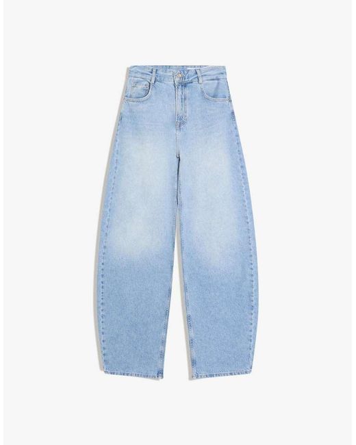 Bershka Blue High-waist Barrel-leg Jeans