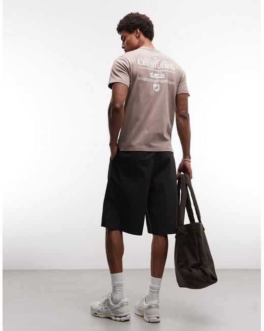 ASOS Brown Heavyweight Henley T-shirt With Text Graphic for men
