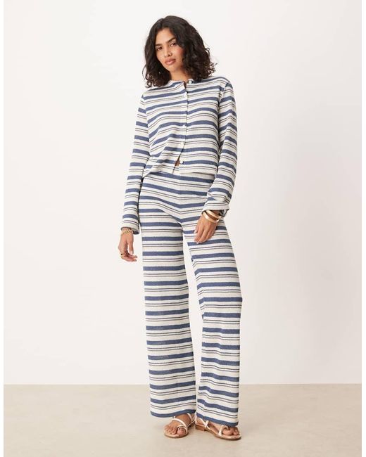 ASOS Blue Long Sleeve Cut And Sew Stripe Through Co Ord Top