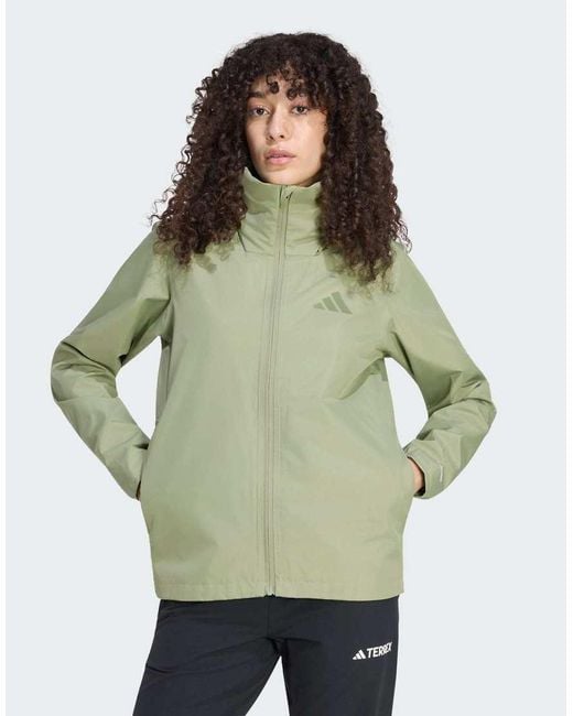 Adidas Originals Green Terrex Multi Essentials 2 Layer Climaproof Rain Jacket