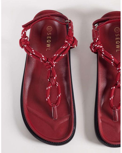 SEQWL Red Rope Strap Thong Sandals
