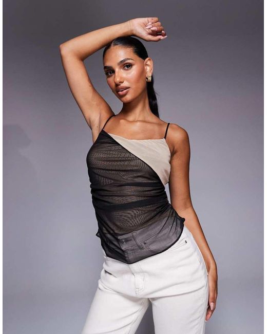 ASOS Gray Colour Block Mesh Cami