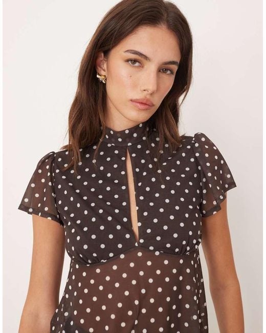 ASOS Black Floaty Mesh Flutter Sleeve Top With Tie Back Detail