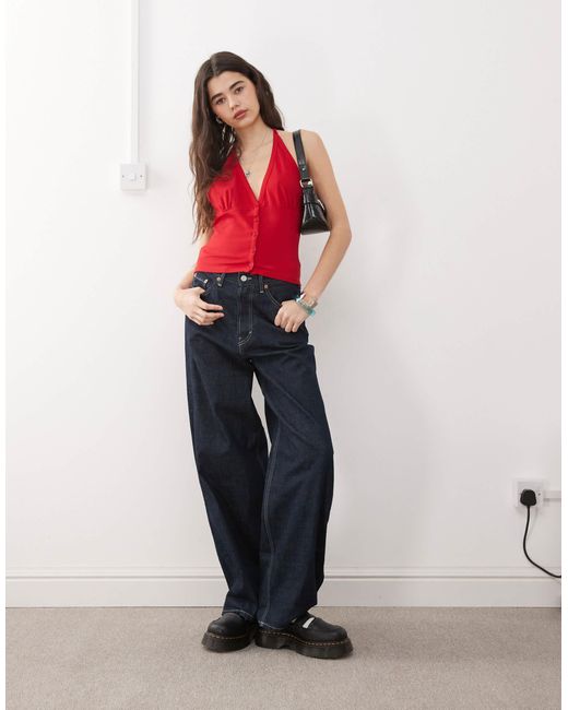 Collusion Red Buttoned Halter Top