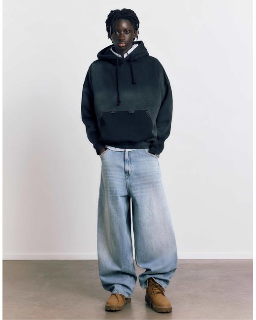 Sweat à capuche délavé Pull&Bear pour homme en coloris Blue