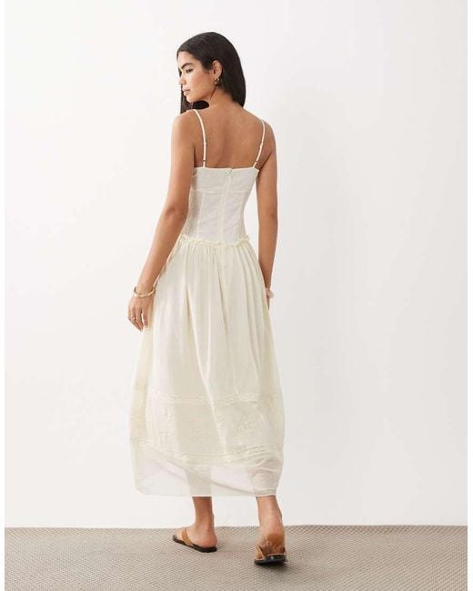 Mango Natural 100% Cotton Embroidered Cami Maxi Dress
